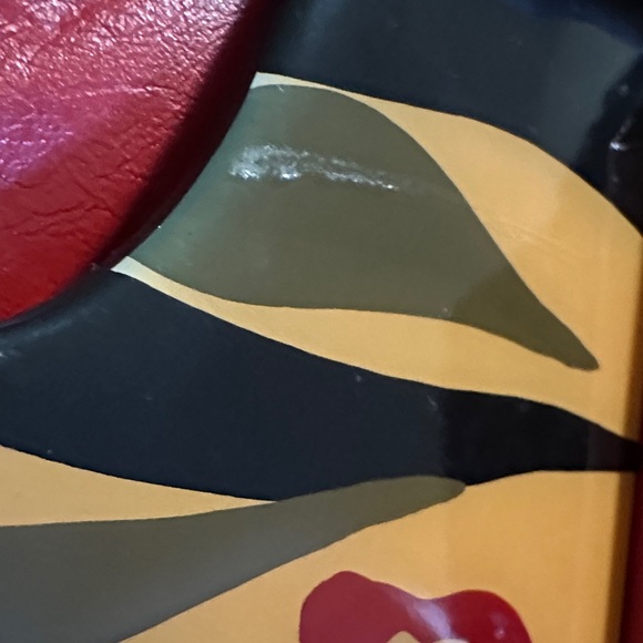 Moonbags by Patricia Smith Red Leather Clutch with Artistic Lacquer Accents
